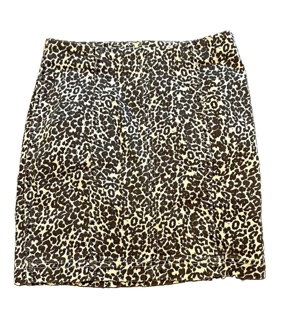 Free People Beige/Black Leopard Animal Print Mini Skirt Short Women’s Size 0